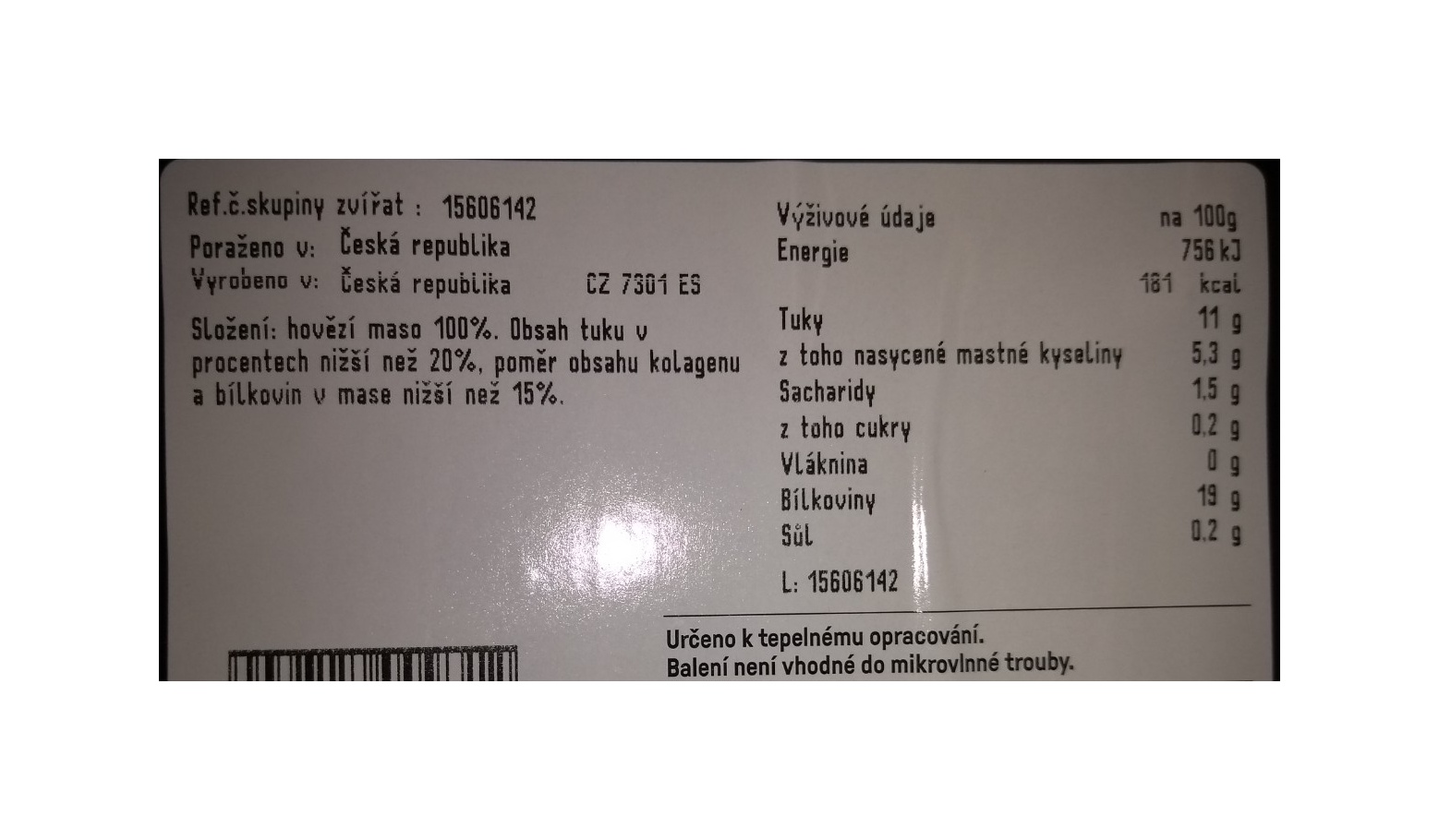 Hovězí mleté maso  max 15% tuku 1 kg