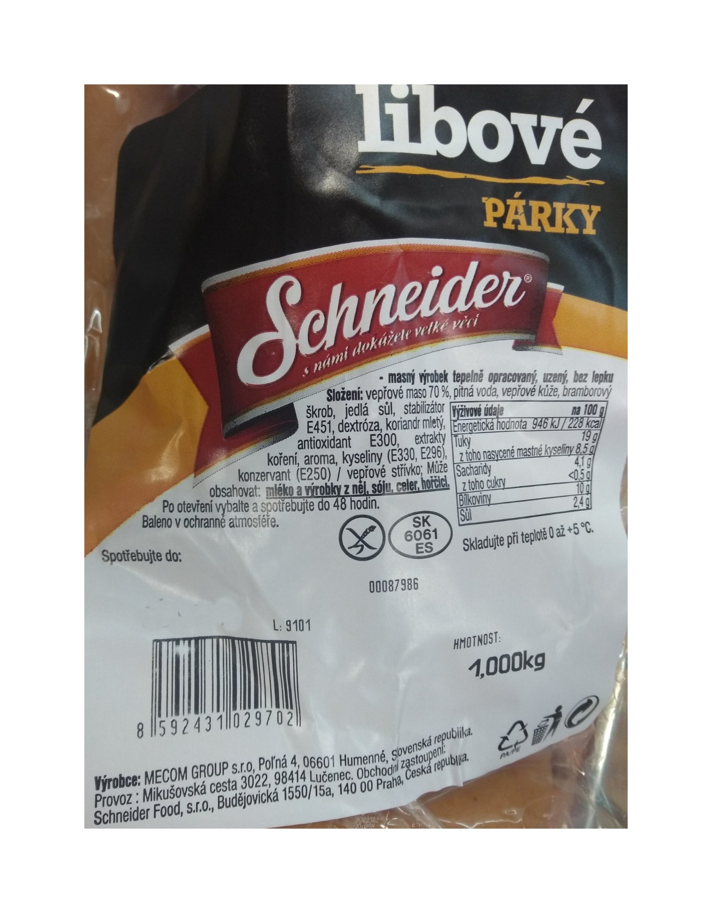 Libové párky 0,9 kg