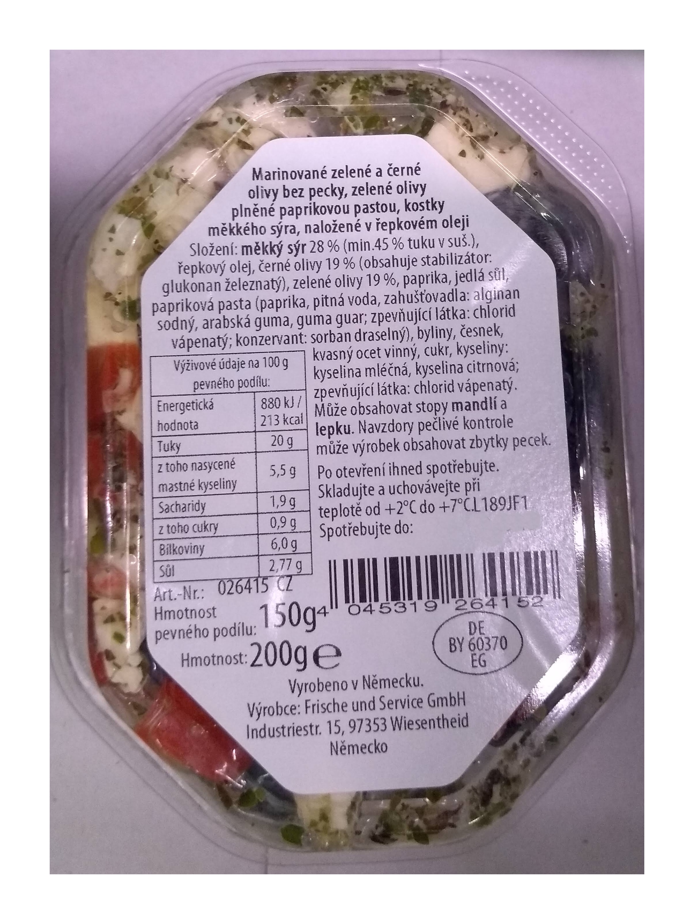 Olivy marinované (zelené a černé) se slaným sýrem 200/150g