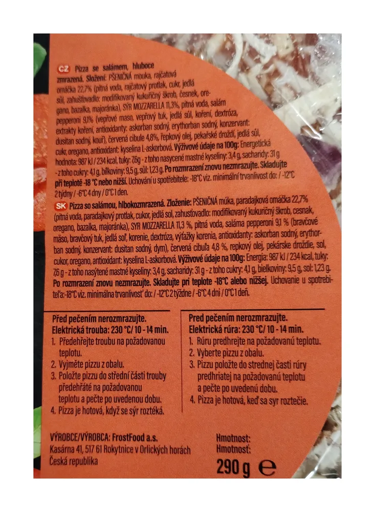 Pizza se salámem folie 290g