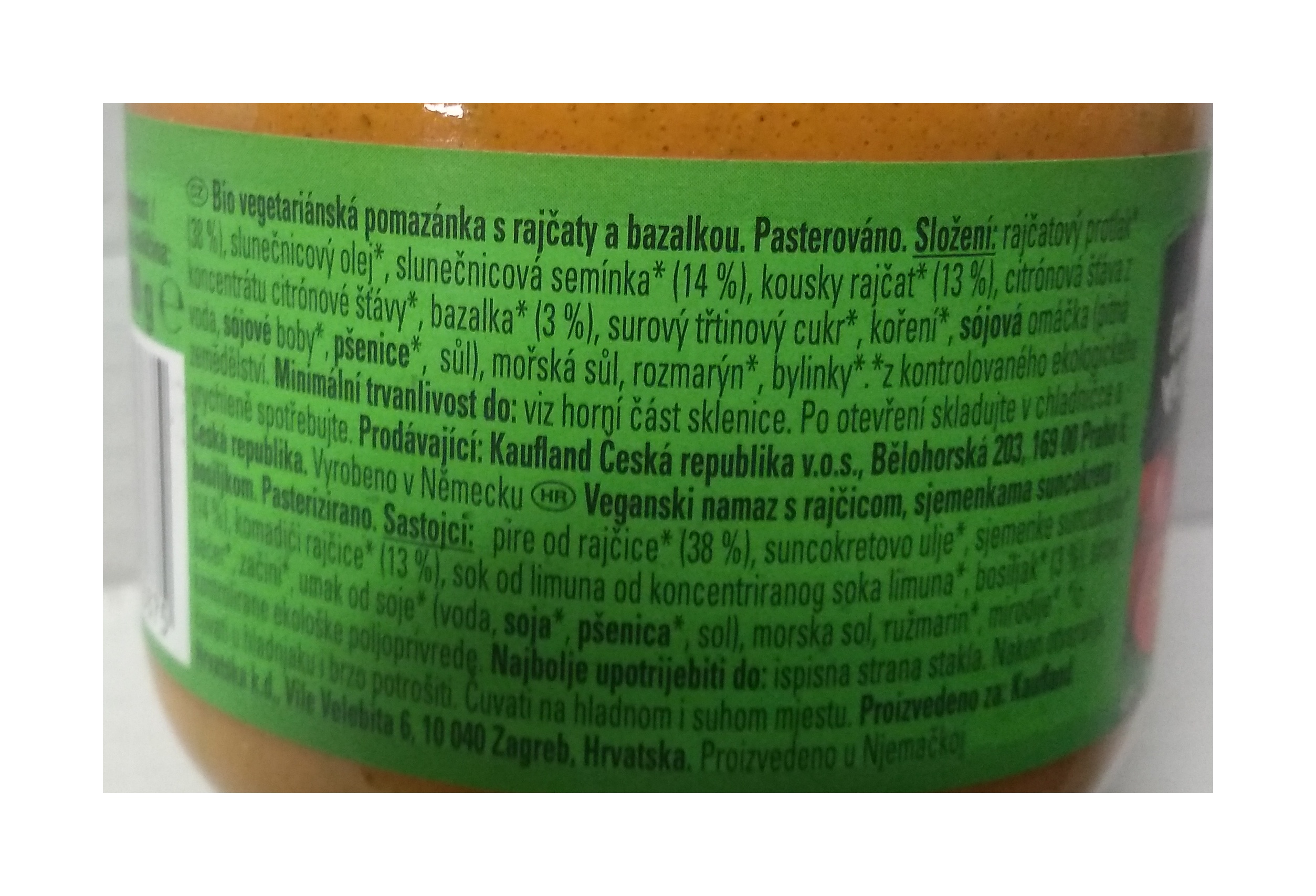 Pomazánka s rajčaty a bazalkou veganská  180g