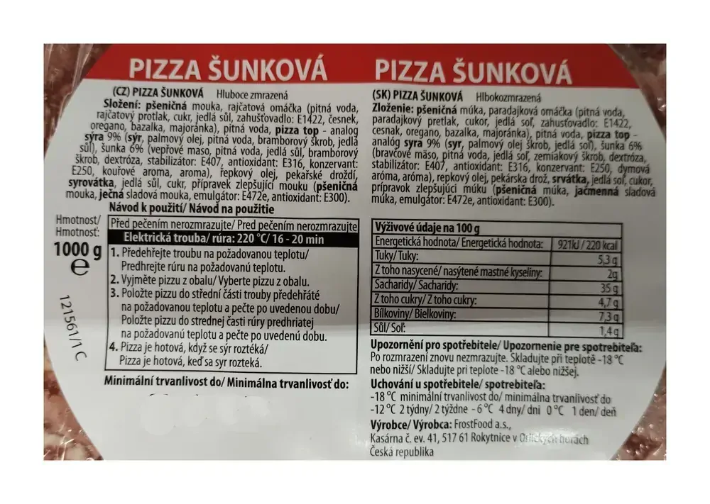 Pizza se šunkou XXL 1 Kg