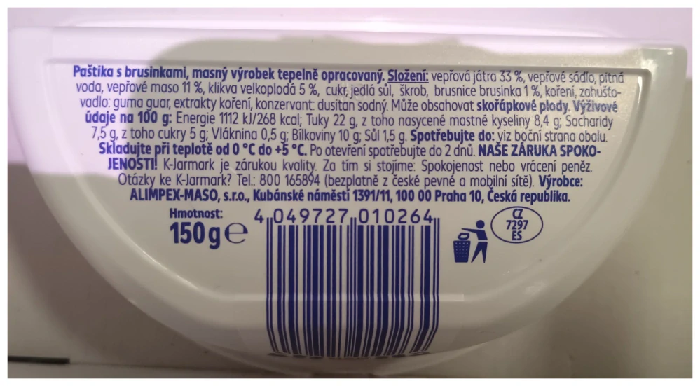 Paštika s brusinkami Jarmark 150g