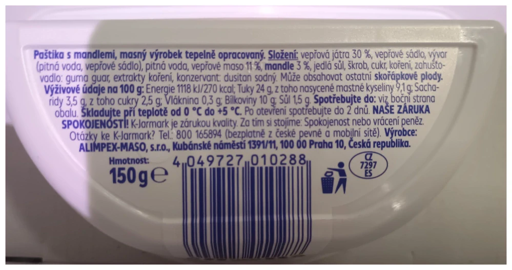 Paštika s mandlemi Jarmark 150g