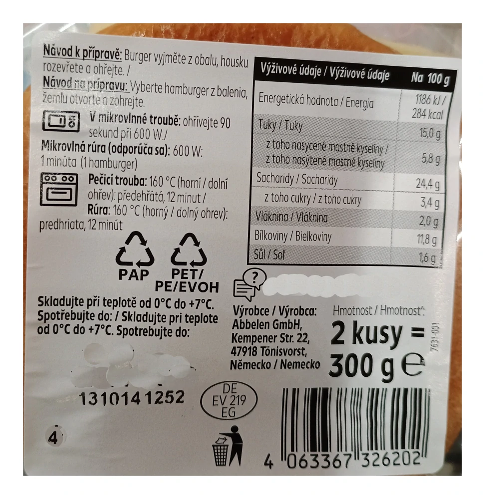 Cheesburger vepřový s goudou 2 ks 300g