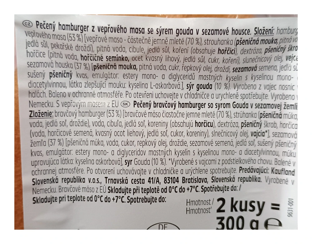 Cheesburger vepřový s goudou 2 ks 300g