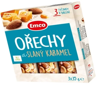 Emco Tyčinka slaný karamel / ořechy 3 x 35g